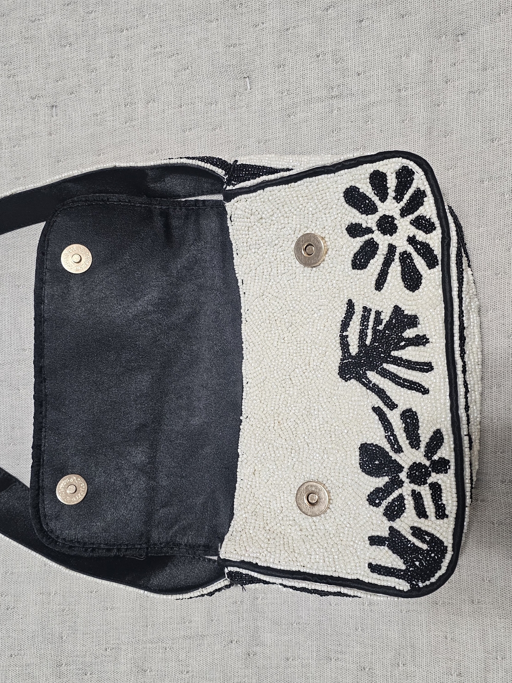 Black & White Beaded Floral Crossbody Bag